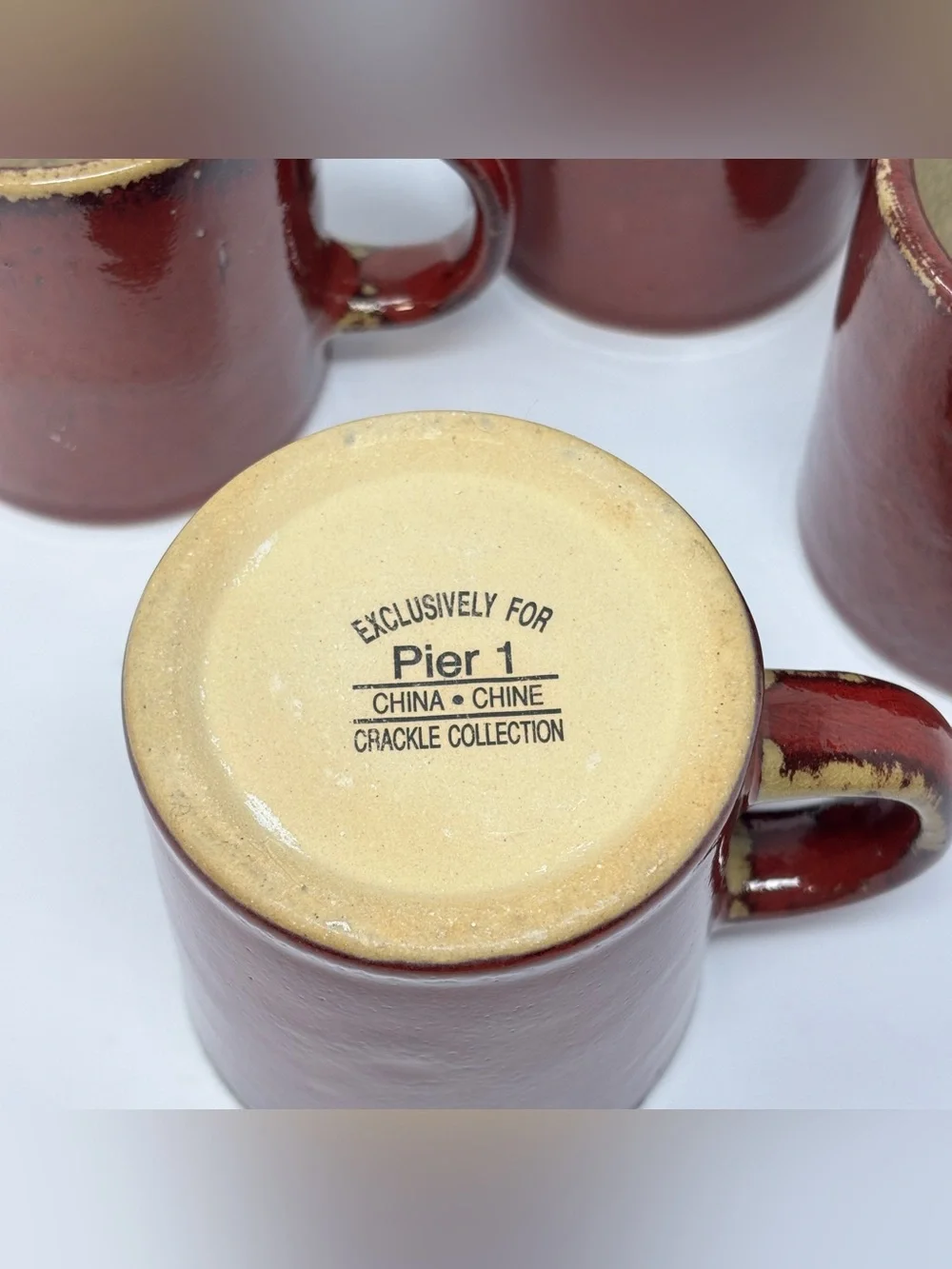 Vintage PIER 1 Crackle Series Drip Glaze Stoneware Mugs Set of 4 Discontinued